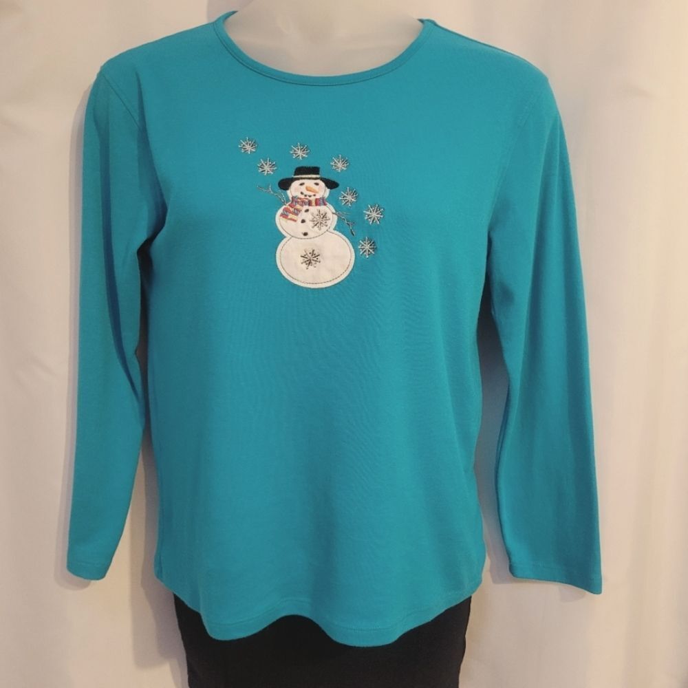 VTG M&C Sportswear Winter Top Snowman Applique Embroidered Details Snowflakes XL